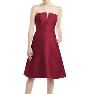 Alfred Sung red burgundy strapless satin twill Cocktail Dress